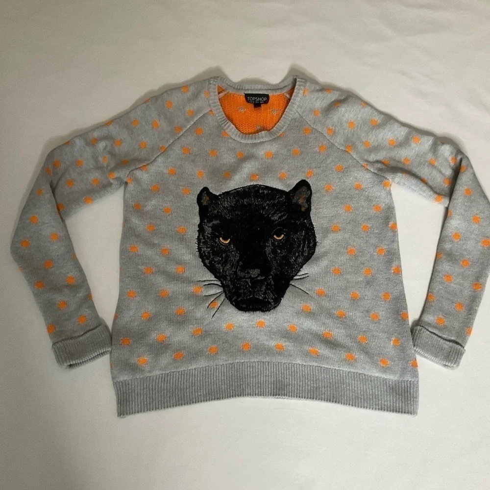 TopShop Jaquard Polka Dot Knit Sweater  Round Neck Size 4